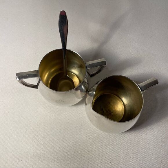 1950s Empire Craft's Quadruple Plate Creamer and Sugar Bowl Mid-Century Modern - Picture 11 of 12